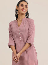 Libas Mauve Printed Cotton Straight Kurta