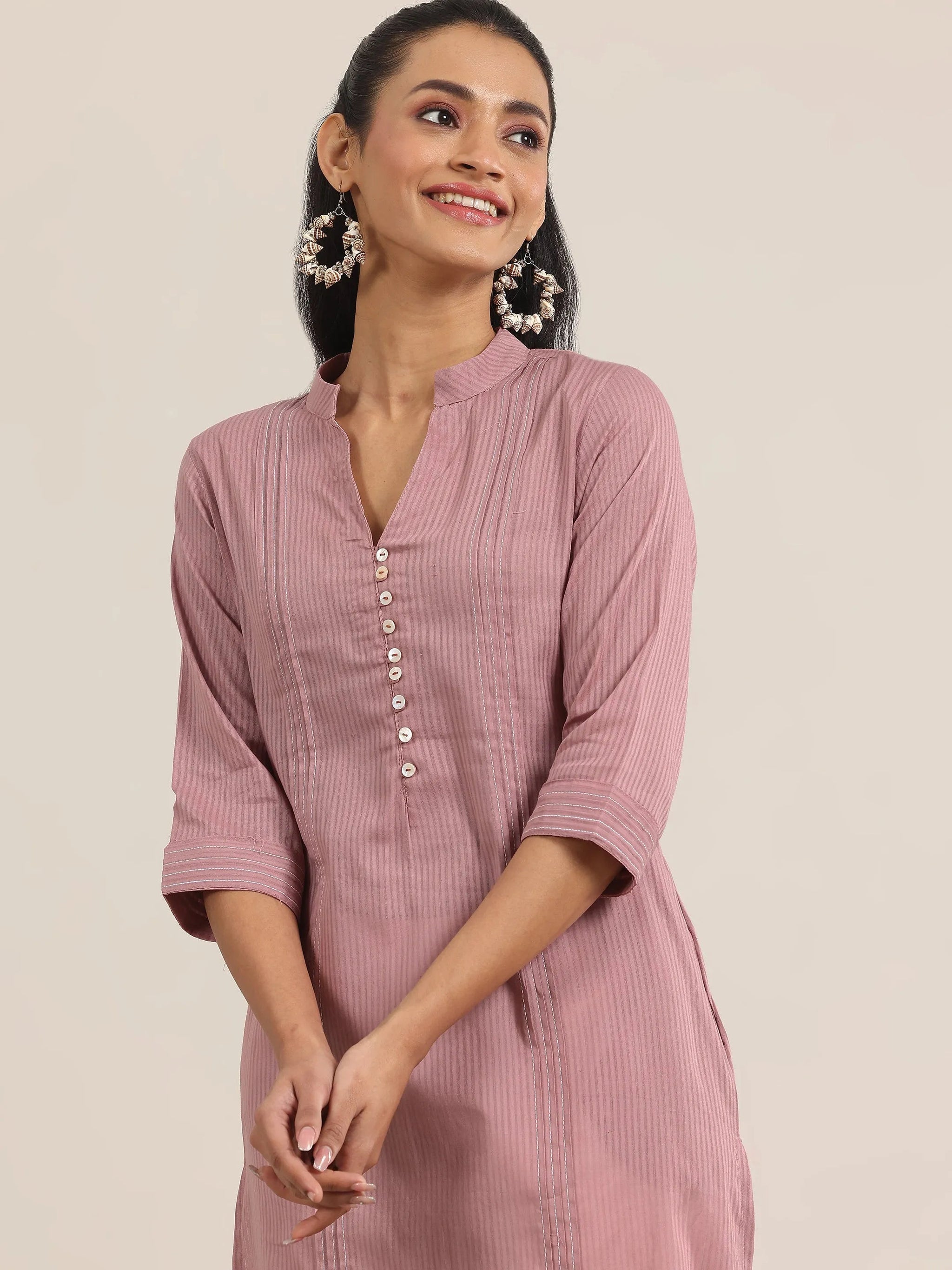 Libas Mauve Printed Cotton Straight Kurta