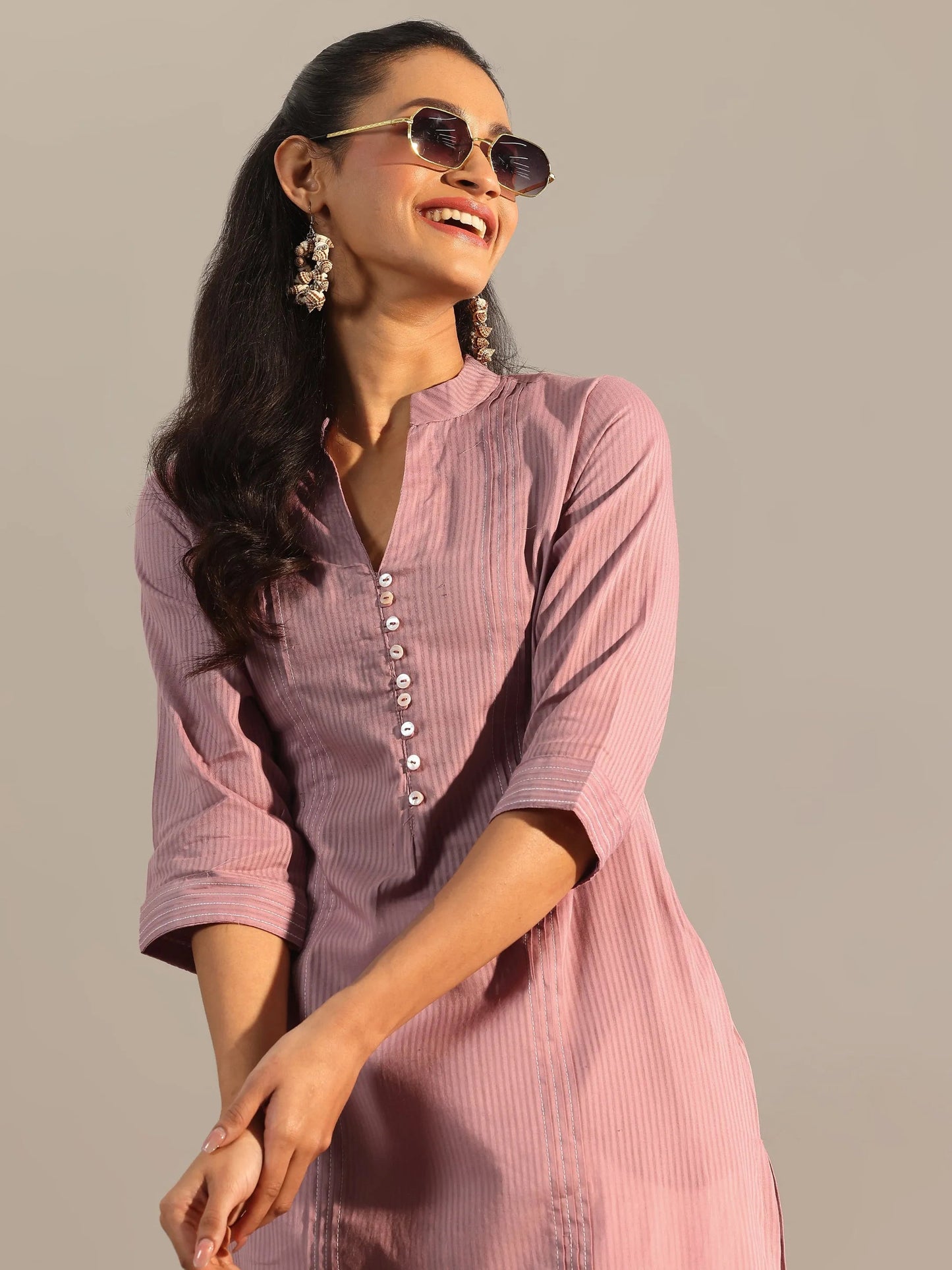 Libas Mauve Printed Cotton Straight Kurta