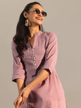 Libas Mauve Printed Cotton Straight Kurta