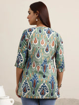 Libas Green Printed Cotton Straight Kurti