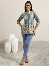 Libas Green Printed Cotton Straight Kurti