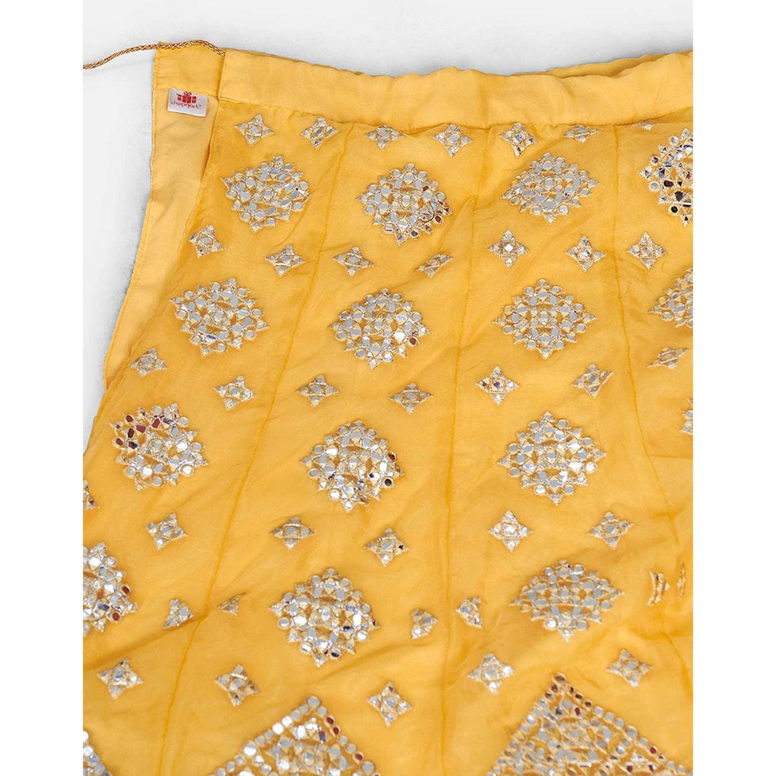 Mastrud Yellow Thread and Foil Mirror Cutwork Lehenga choli