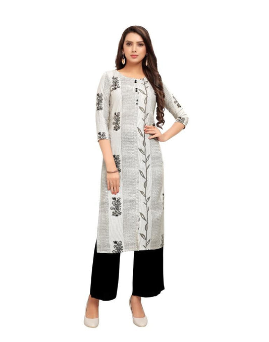 Off White Printed Cotton Kurti