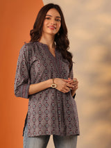 Libas Burgundy Printed Cotton Straight Shorti Kurti
