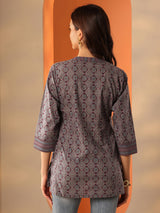Libas Burgundy Printed Cotton Straight Shorti Kurti