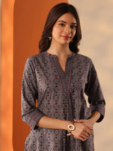 Libas Burgundy Printed Cotton Straight Shorti Kurti
