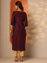 Gerua Maroon Embroidered Silk Blend Straight Kurta