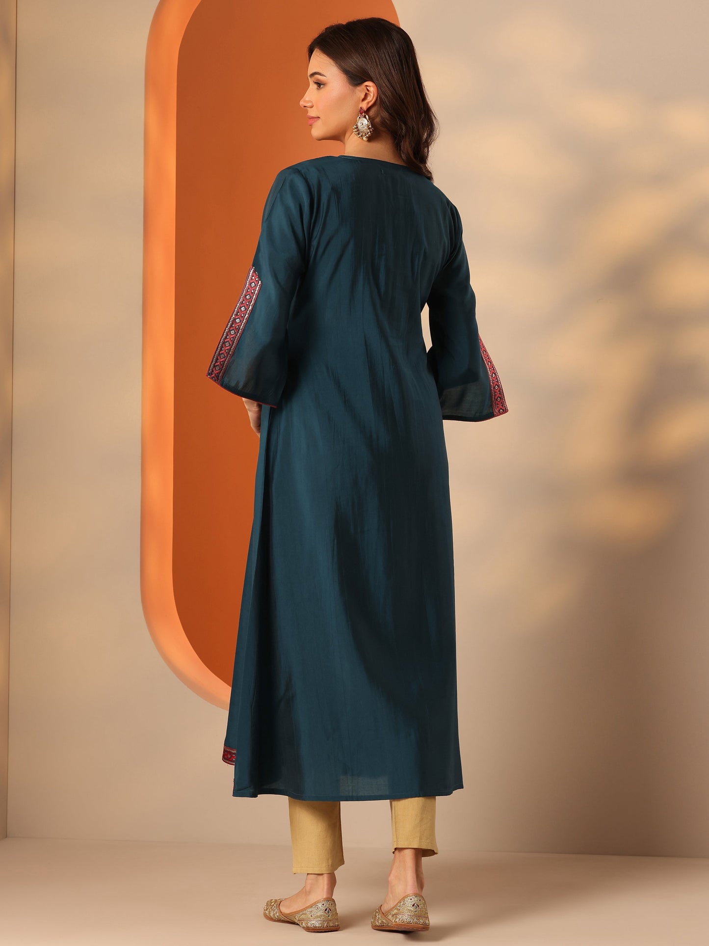 Libas Blue Embroidered Silk Blend Straight Kurta