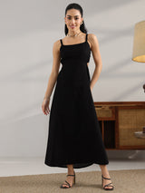 Gerua Black Solid Cotton Cut Out Fit And Flare One Piece Dress