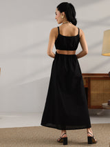 Gerua Black Solid Cotton Cut Out Fit And Flare One Piece Dress