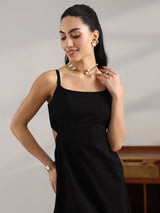 Gerua Black Solid Cotton Cut Out Fit And Flare One Piece Dress