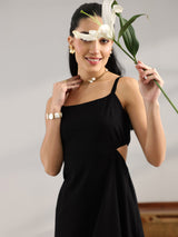 Gerua Black Solid Cotton Cut Out Fit And Flare One Piece Dress