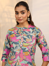 Libas Multicolor Floral Printed Silk Blend Straight Short Kurti