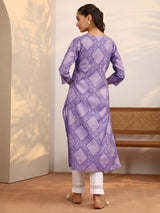 Libas Lavender Bandhani Printed Silk Blend Straight Kurta
