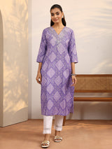 Libas Lavender Bandhani Printed Silk Blend Straight Kurta