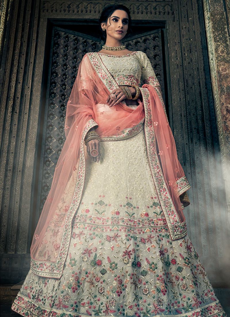 Beautiful Off White Georgette Base Lehenga Choli