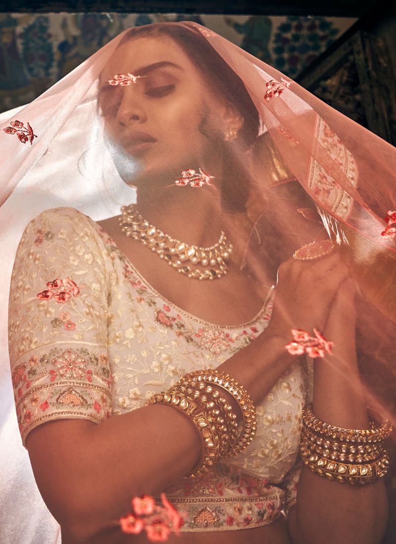Beautiful Off White Georgette Base Lehenga Choli