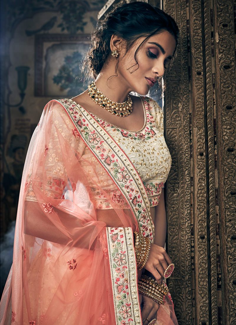 Beautiful Off White Georgette Base Lehenga Choli
