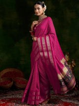 Libas Pink Printed Silk Blend Saree With Unstitched Blouse Piece
