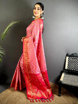 Baby Pink Banarasi Zic Zac Katan Silk Saree