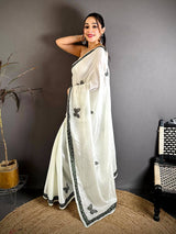 Green Soft Chinnon Butterfly Butta Saree