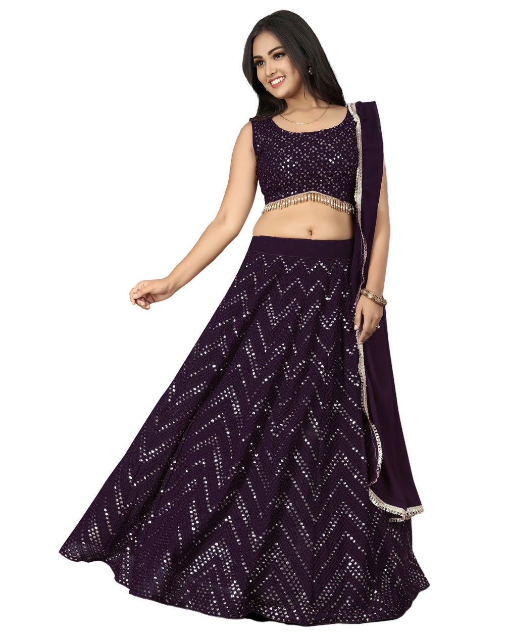 Dark Wine Georgette Lehenga Choli with Heavy Embroidery thread and Sequence work