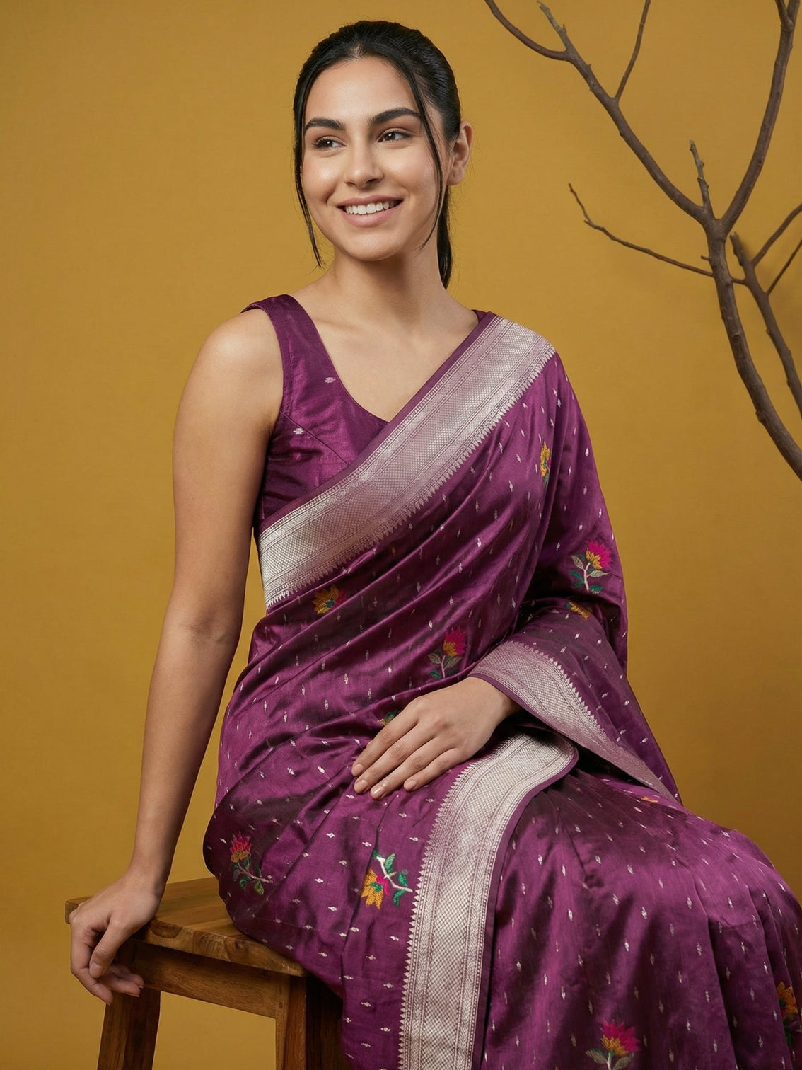 Soft organza saree with meenakari weaving jamdani pallu