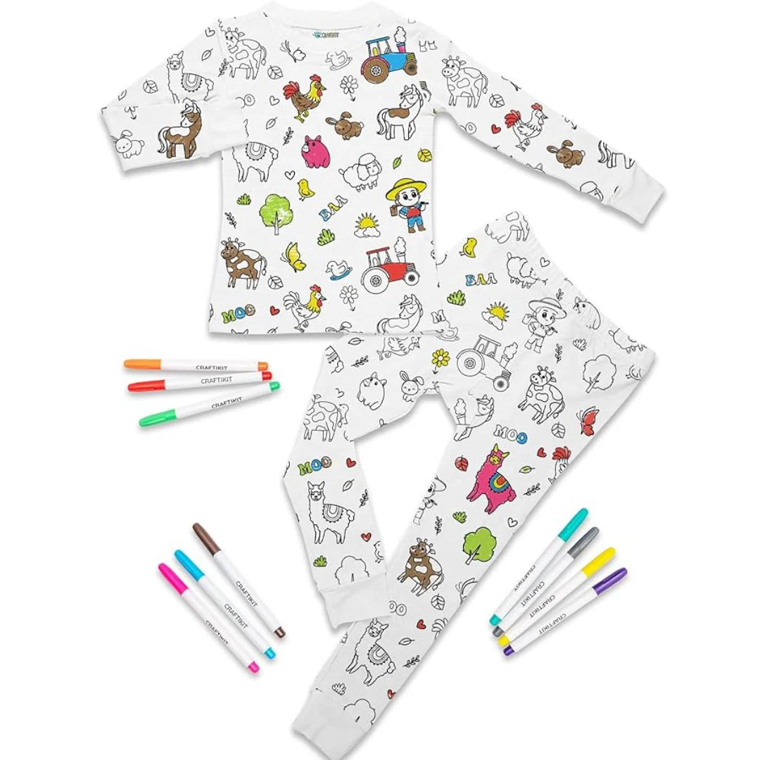 Magic coloring pajama set top bottom 12 washable markers for kids
