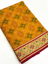 Yellow Pochampally Patola Soft Silk Saree