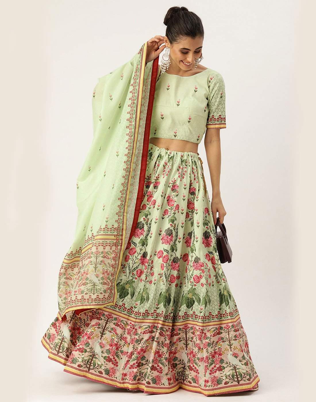 Light Green Colored Vaishali Silk Lehenga Choli