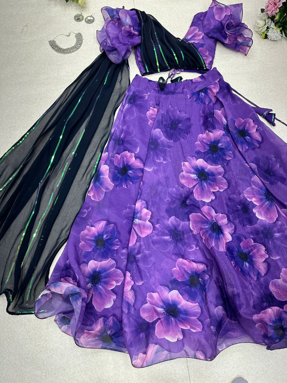 Marvelous Purple Color Lehenga with Blouse Attached Metallic Thread Dupatta