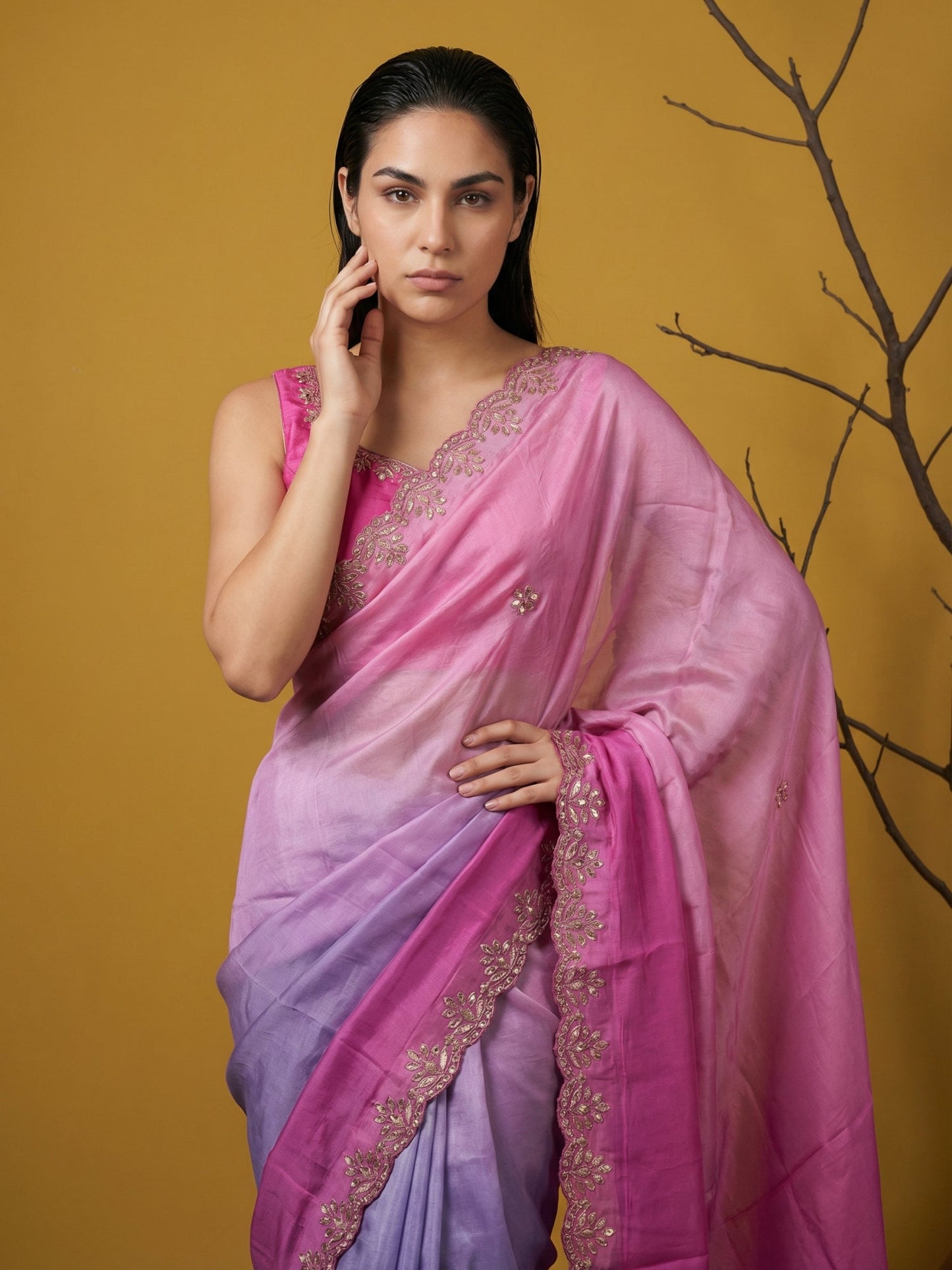 Fendy Satin Designer Saree with Gotapatti Work and Cutwork Piping Border Party Wedding Wear Saree