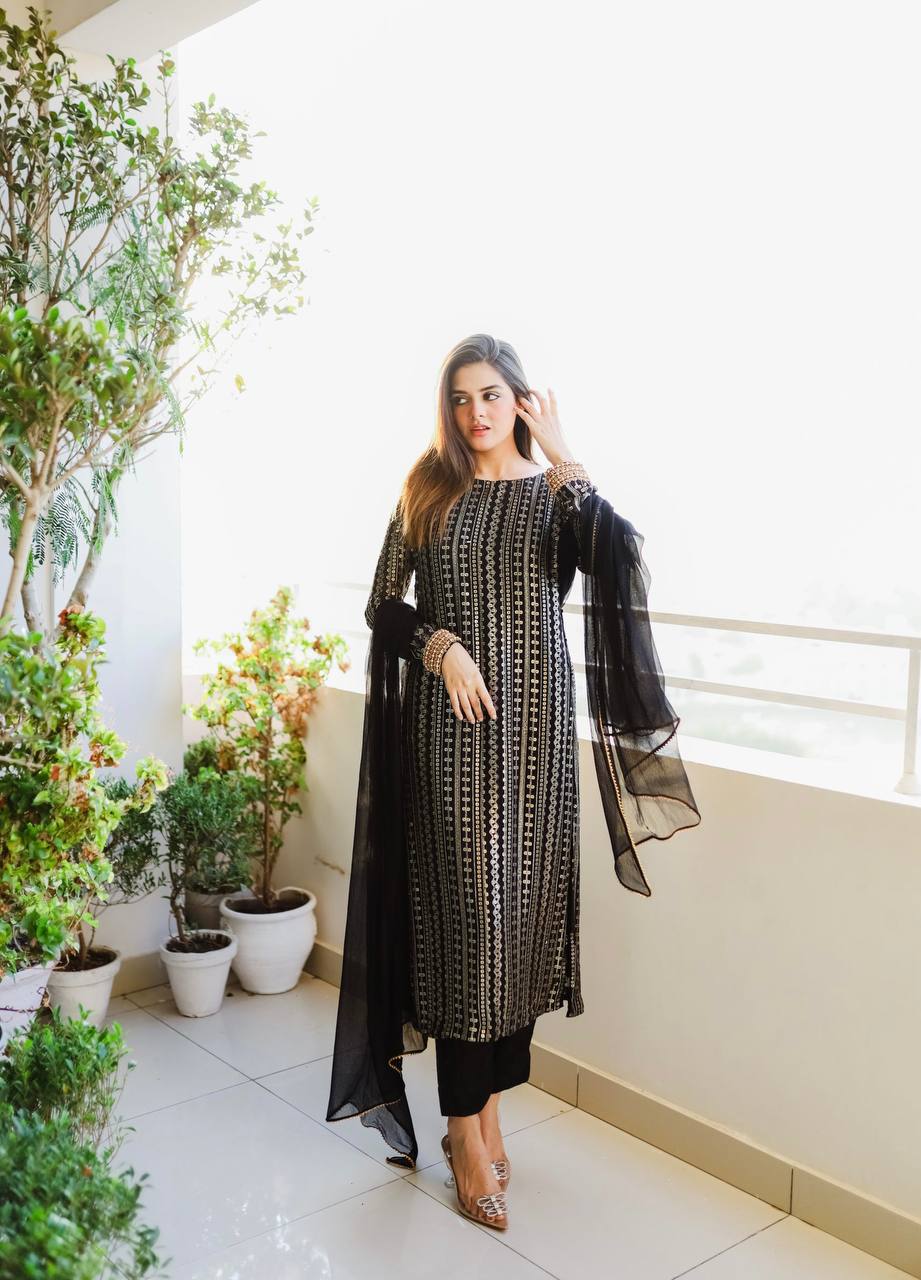 Wedding Wear Black Color Sequence Work Salwar Suit