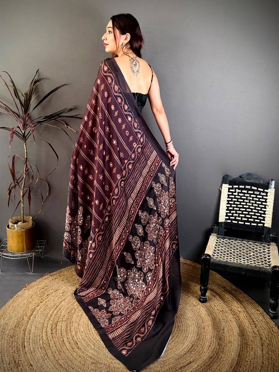 Coffee Brown Soft Georgette Printed Saree