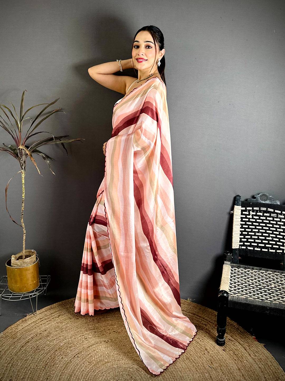 Radiant Soft Chiffon Striped Cutwork Saree