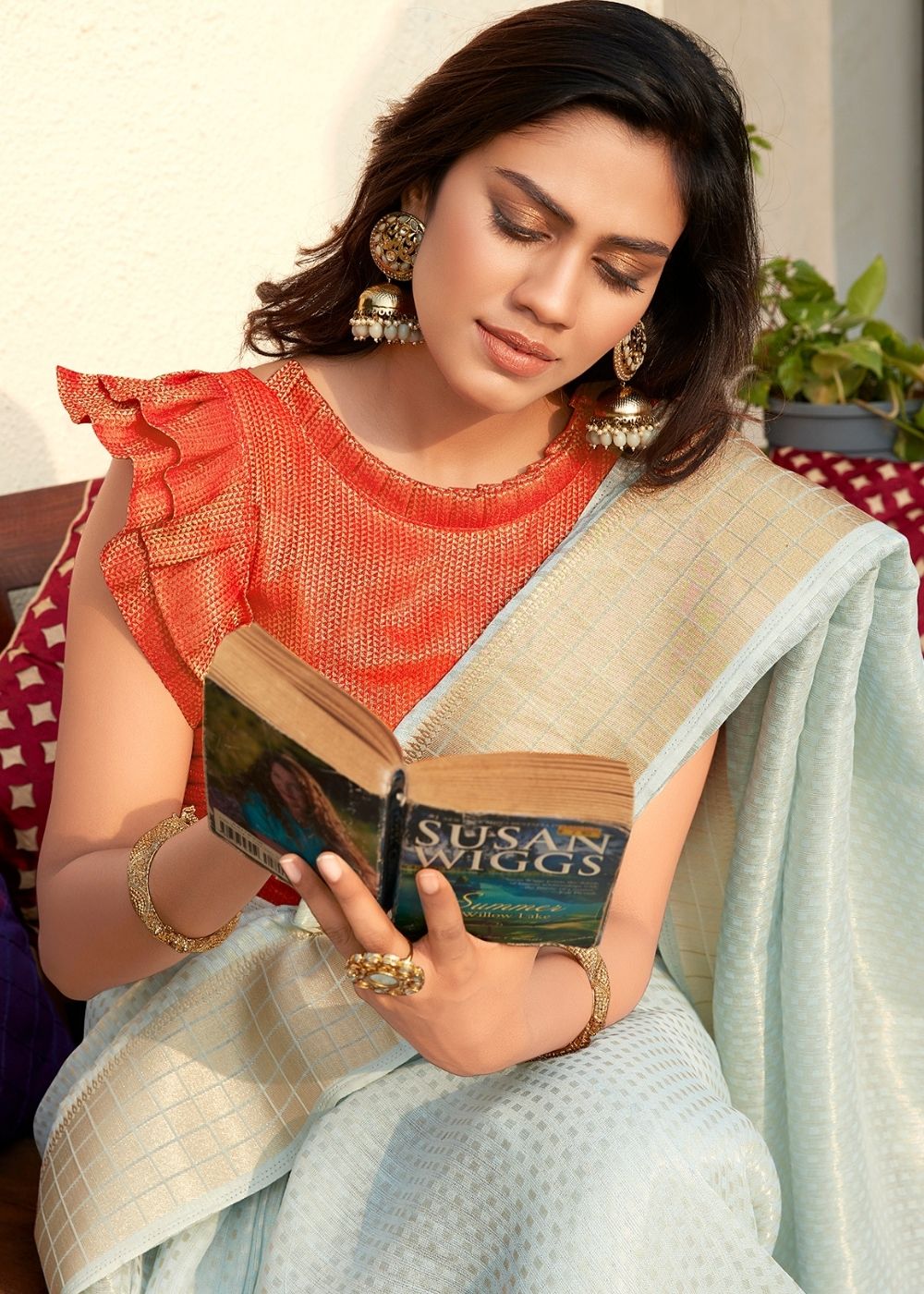 Baby Blue Zari Woven Tissue Silk Saree