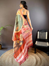 Rose Pink Zari Tussar Printed Saree