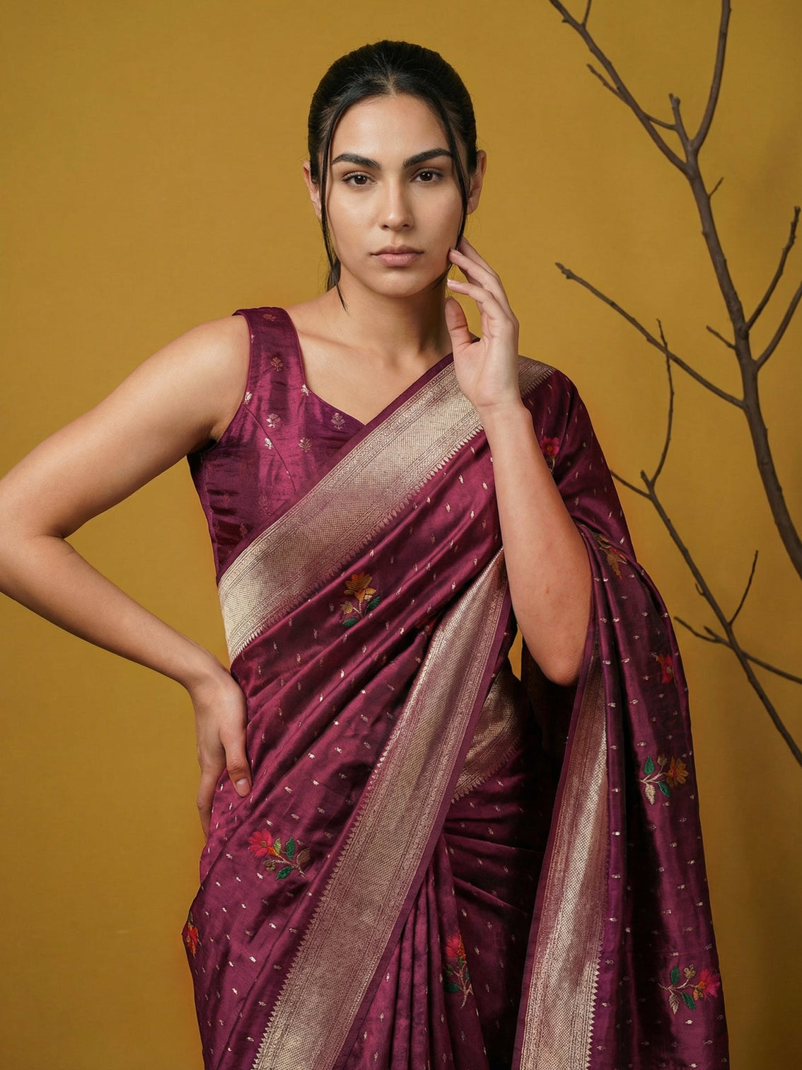 Designer soft organza saree with meenakari weaving jamdani pallu