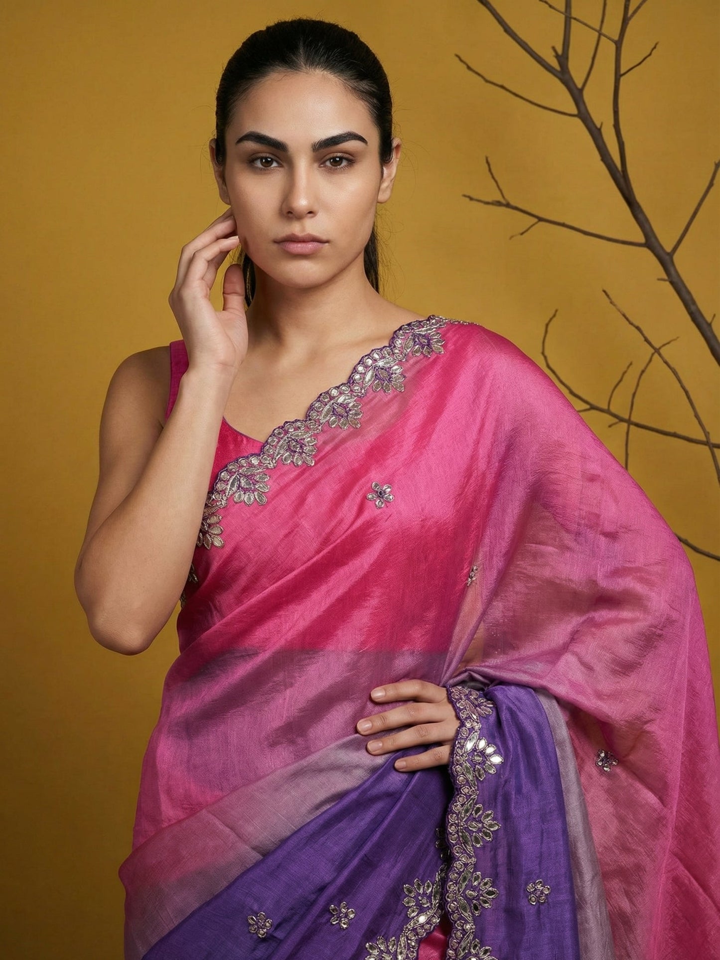 Fendy Satin Designer Saree with Gotapatti Work and Cutwork Piping Border Party Wedding Wear Saree
