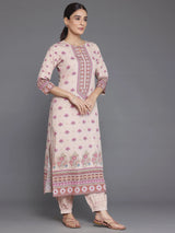 Libas Peach Printed Poly Crepe Straight Suit With Dupatta