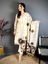 Stylish Beige Floral Cotton Dress