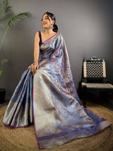 Lavender Bloom Zari Tissue Silk Saree