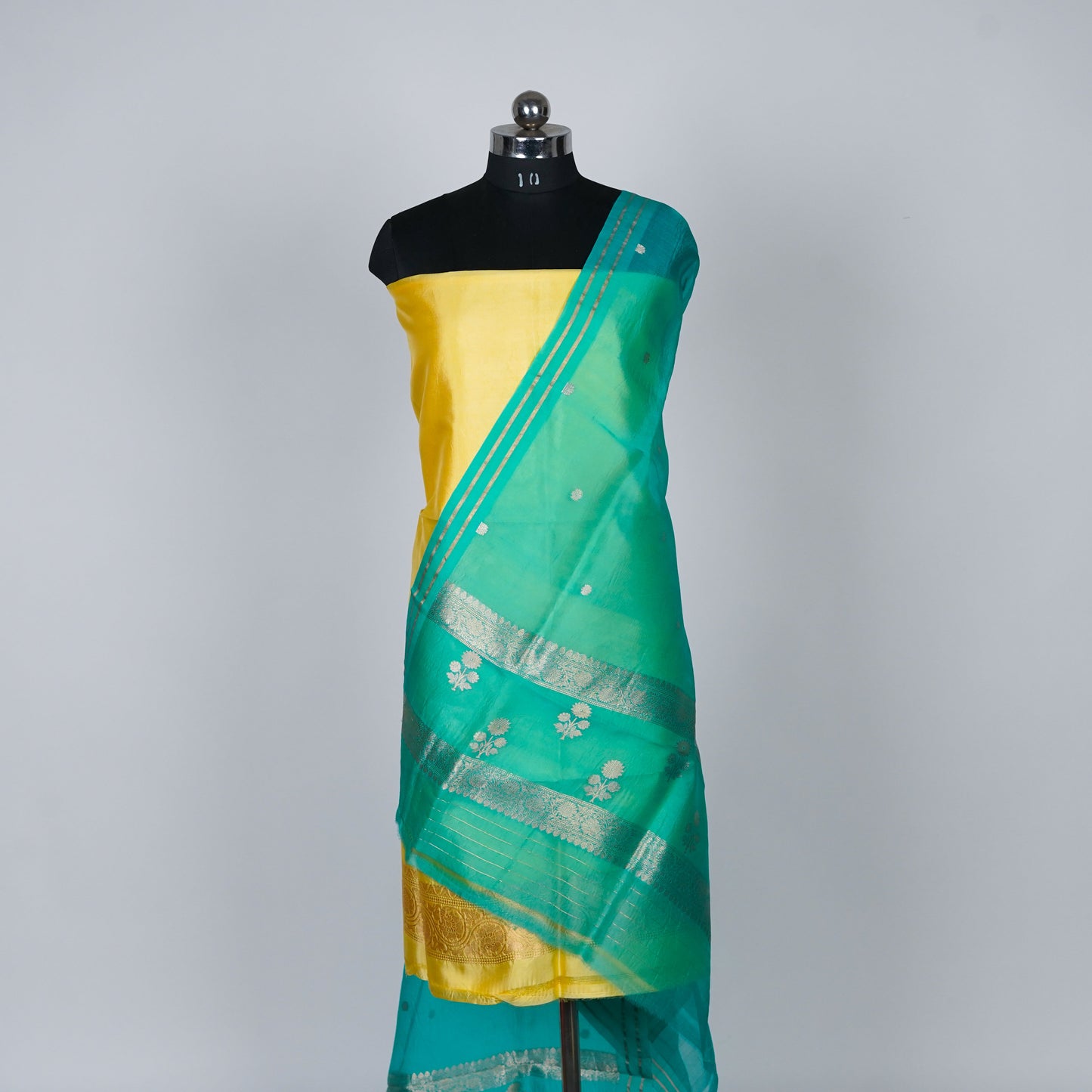 Yellow Banarasi Handloom Luxury Suit set contrast
