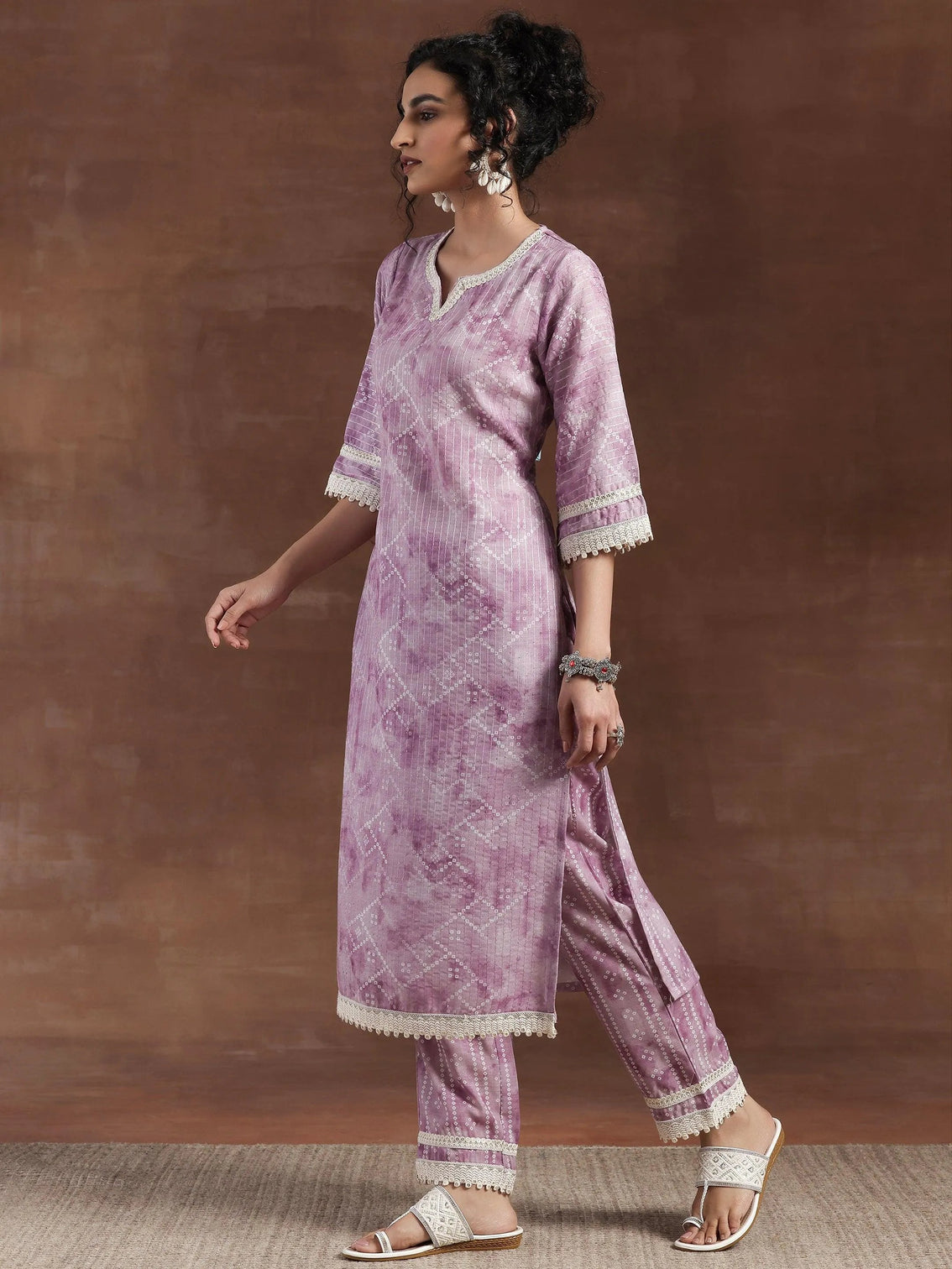Mameraa Purple Printed Cotton Straight Suit With Dupatta