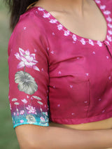 Satin Georgette Light Peach Colour Hand Print Saree - Luxe
