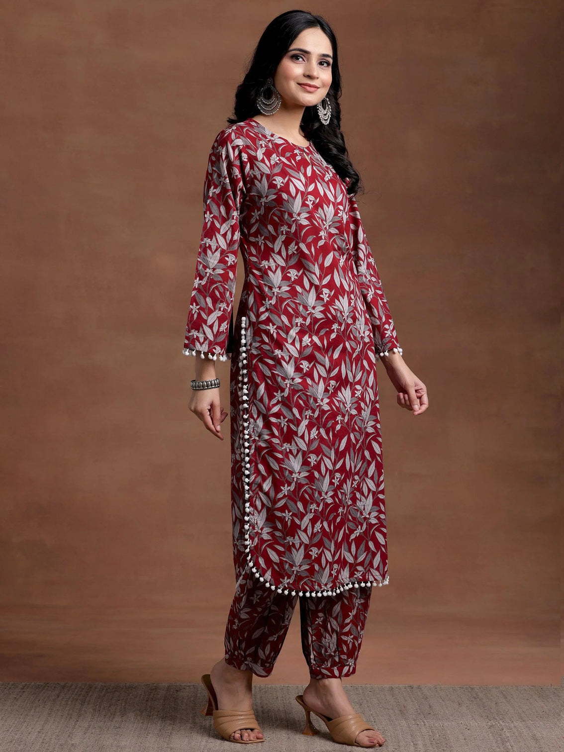 Mameraa Rust Printed Cotton Pathani Kurta Set