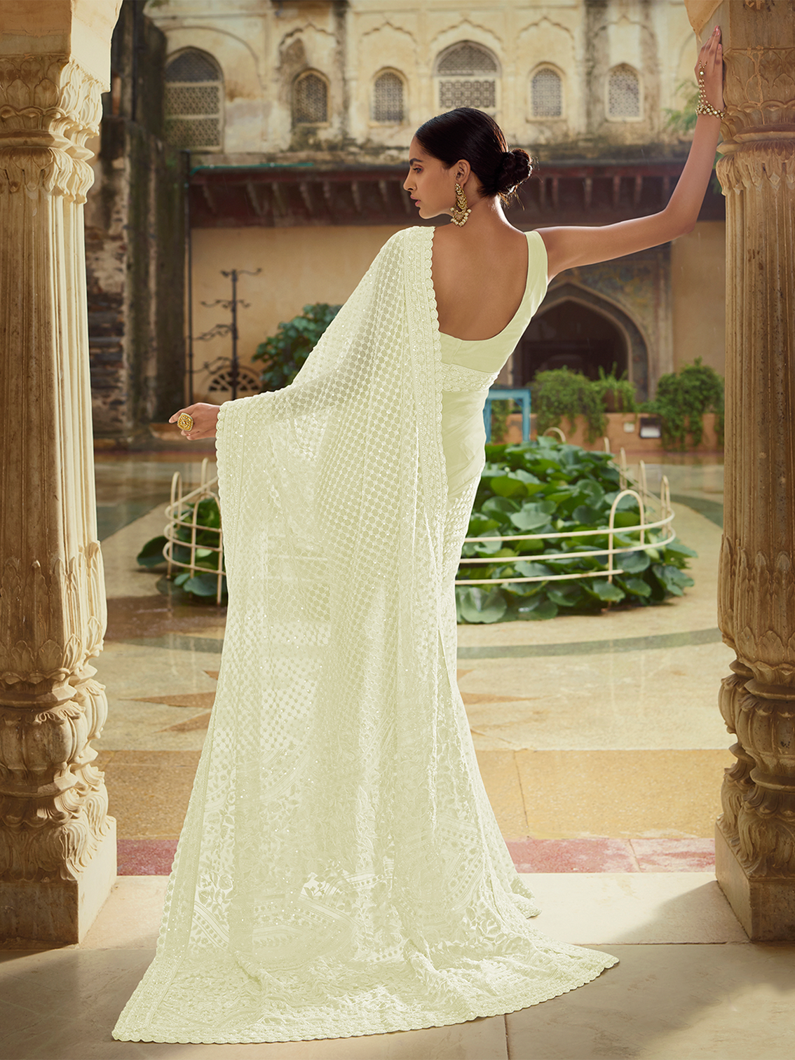 Apricot Soft Net Saree With Unstitched Blouse