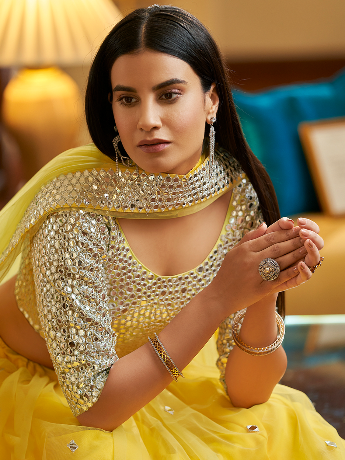 Yellow Soft Net Semi Stitched Lehenga With Unstitched Blouse