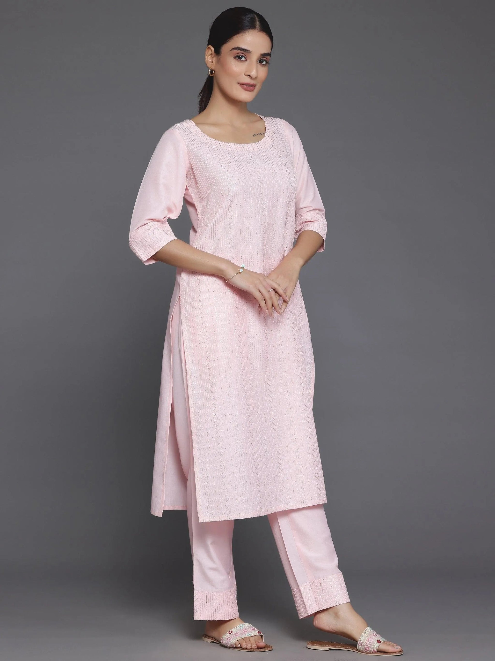 Gerua Peach Self Design Silk Blend Straight Suit With Dupatta
